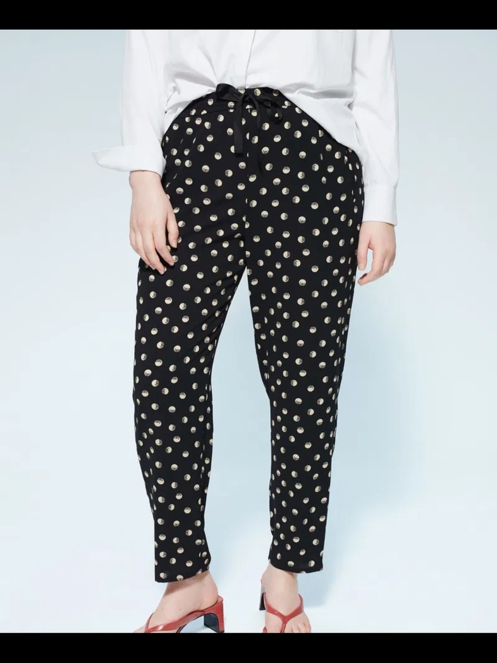 Women's Mango Black Polka Dot Tie-Waist Pants